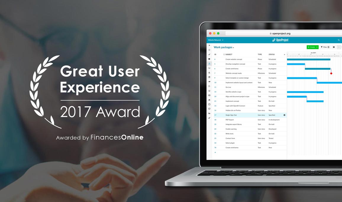 OpenProject mit "Great User Experience Award 2017" ausgezeichnet